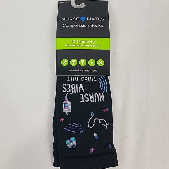 NWT Nurse Mates Compression Socks 'Tired But Wired' Black sz 9-11 - Picture 1 of 5